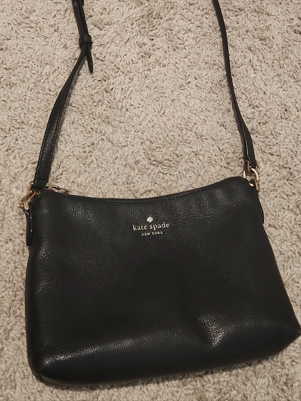 Kate Spade Black Pebbled Leather Crossbody Bag Gold Hardware Everyday Purse